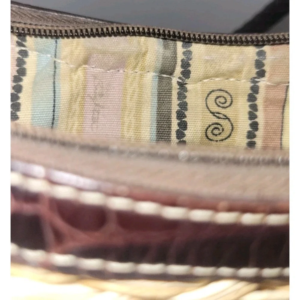 Brighton Edna Woven Straw‎ Wicker Natural Tan Brown Leather Shoulder Hobo Bag